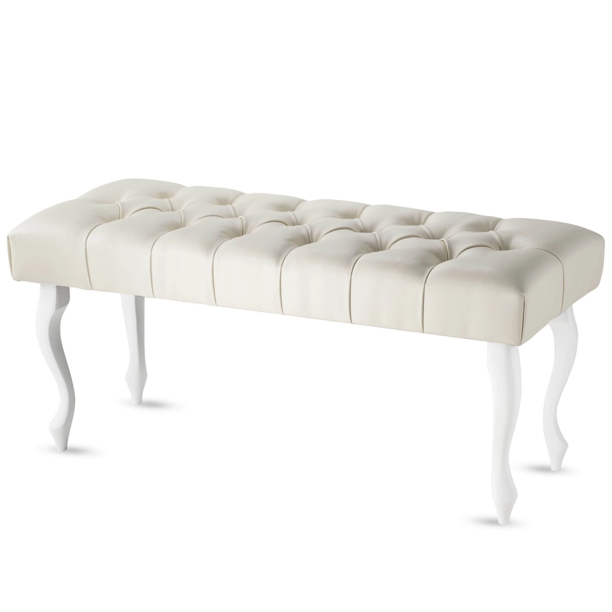 banc de couloir matelassé en cuir crème