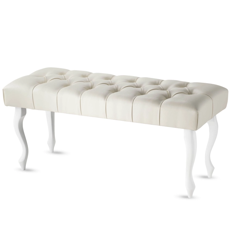 banc de couloir matelassé en cuir crème