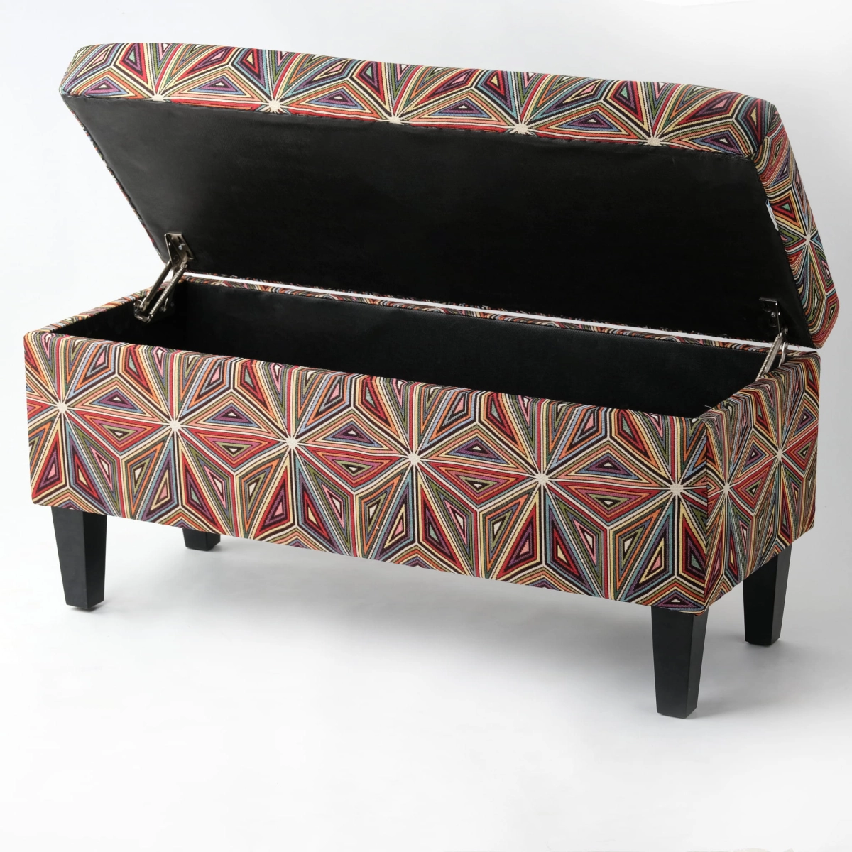 Un pouf de rangement tapissé de fleurs colorées, parfait pour les intérieurs cosy