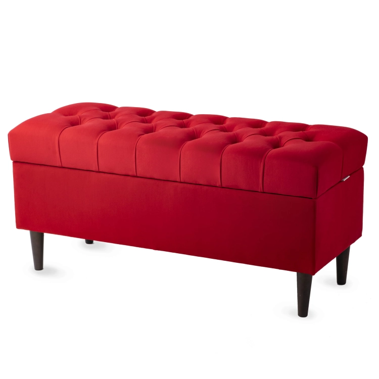Coffre ouvrant matelassé rouge, meuble de rangement élégant et pratique