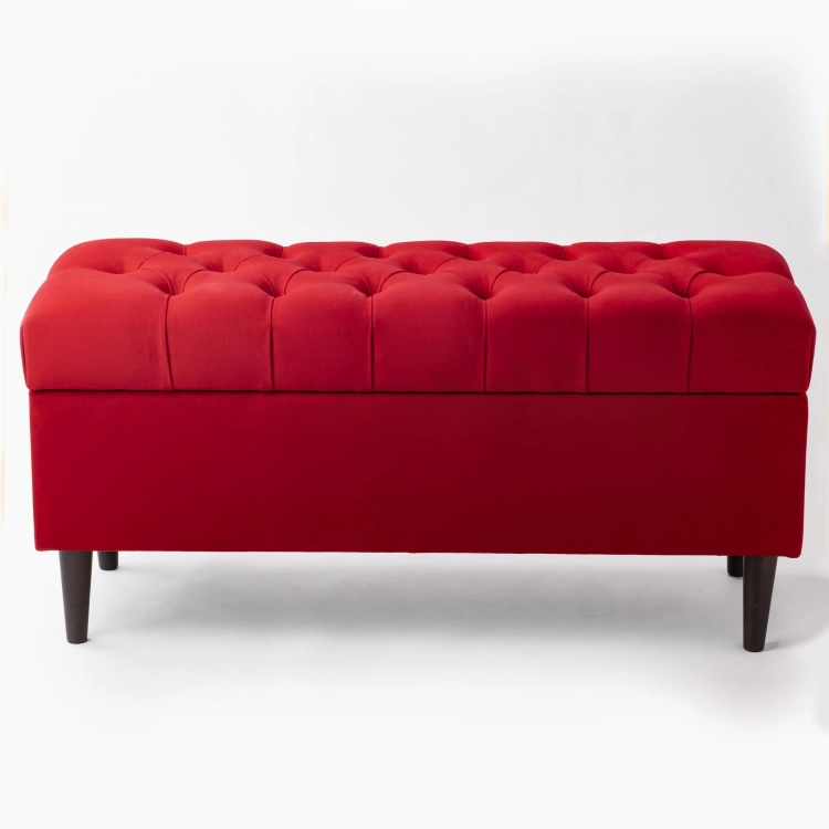 Pouf matelassé avec rangement en rouge intense, une solution confortable et esthétique