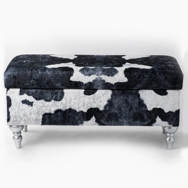 Pouf de rangement avec revêtement à motif vache