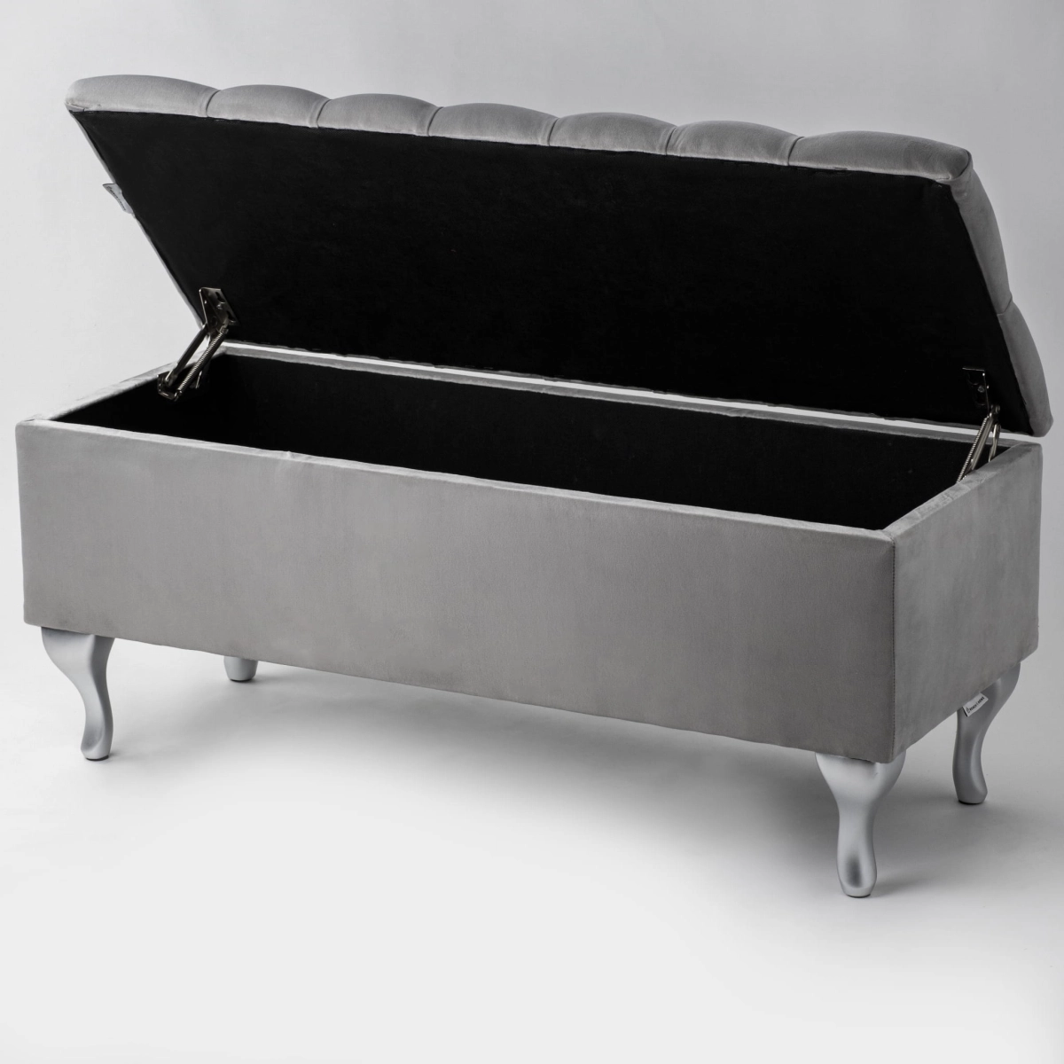 Pouf élégant matelassé gris clair avec rangement, meuble confortable et pratique