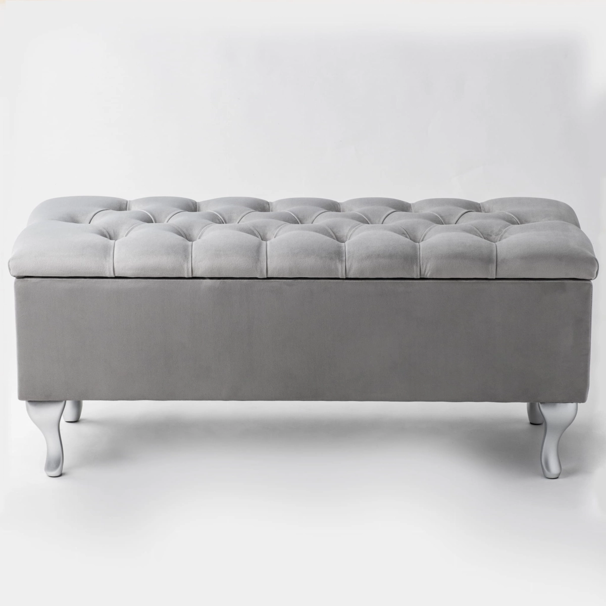 Pouf matelassé gris clair avec rangement