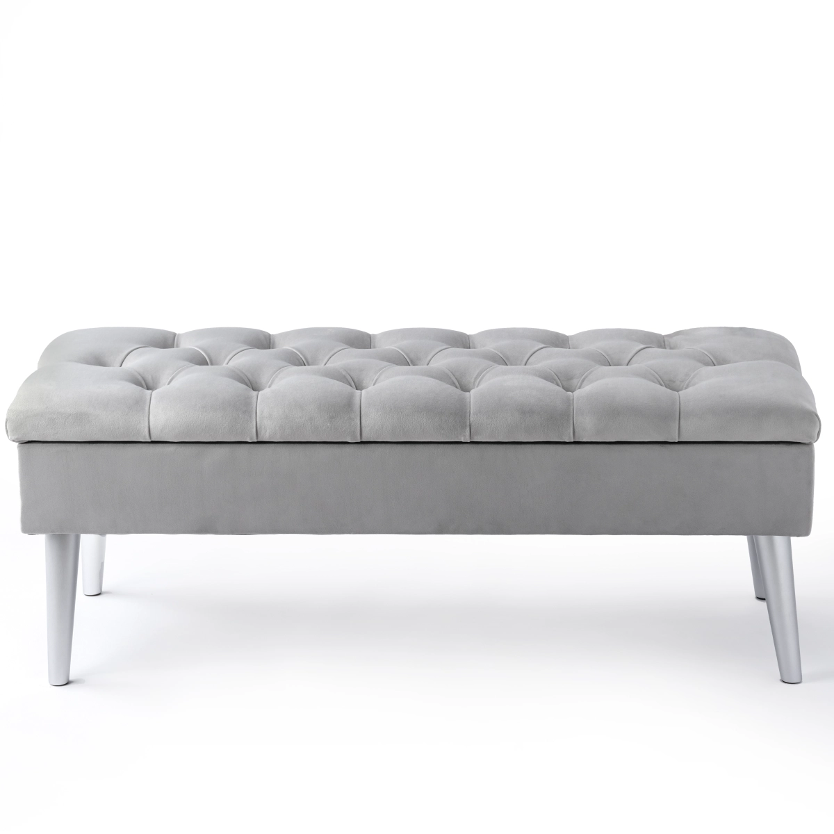 Pouf matelassé gris clair avec rangement