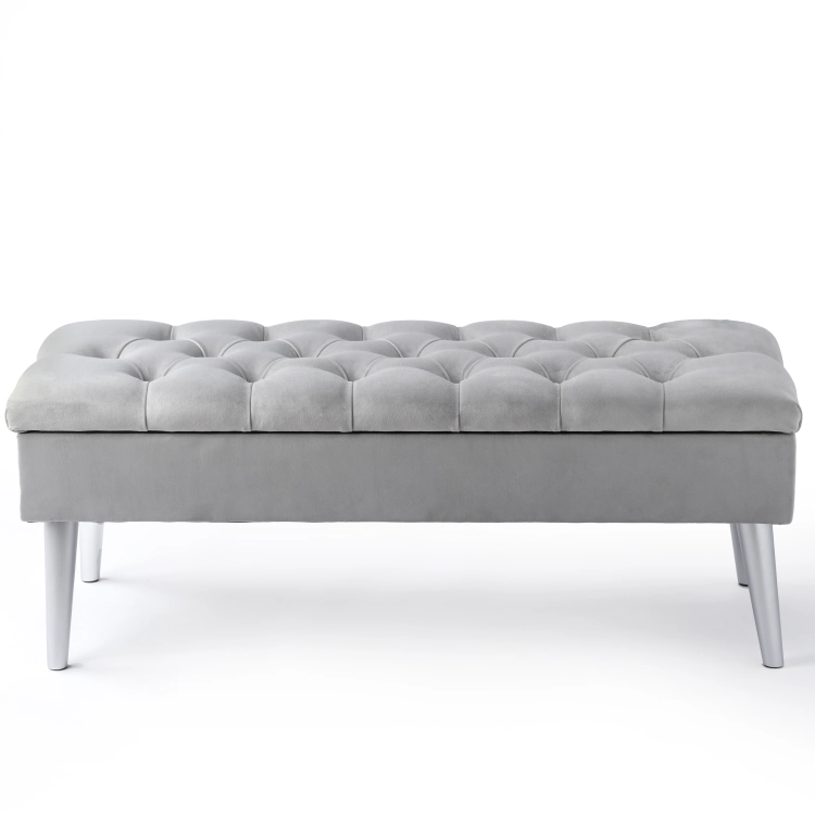 Pouf matelassé gris clair avec rangement