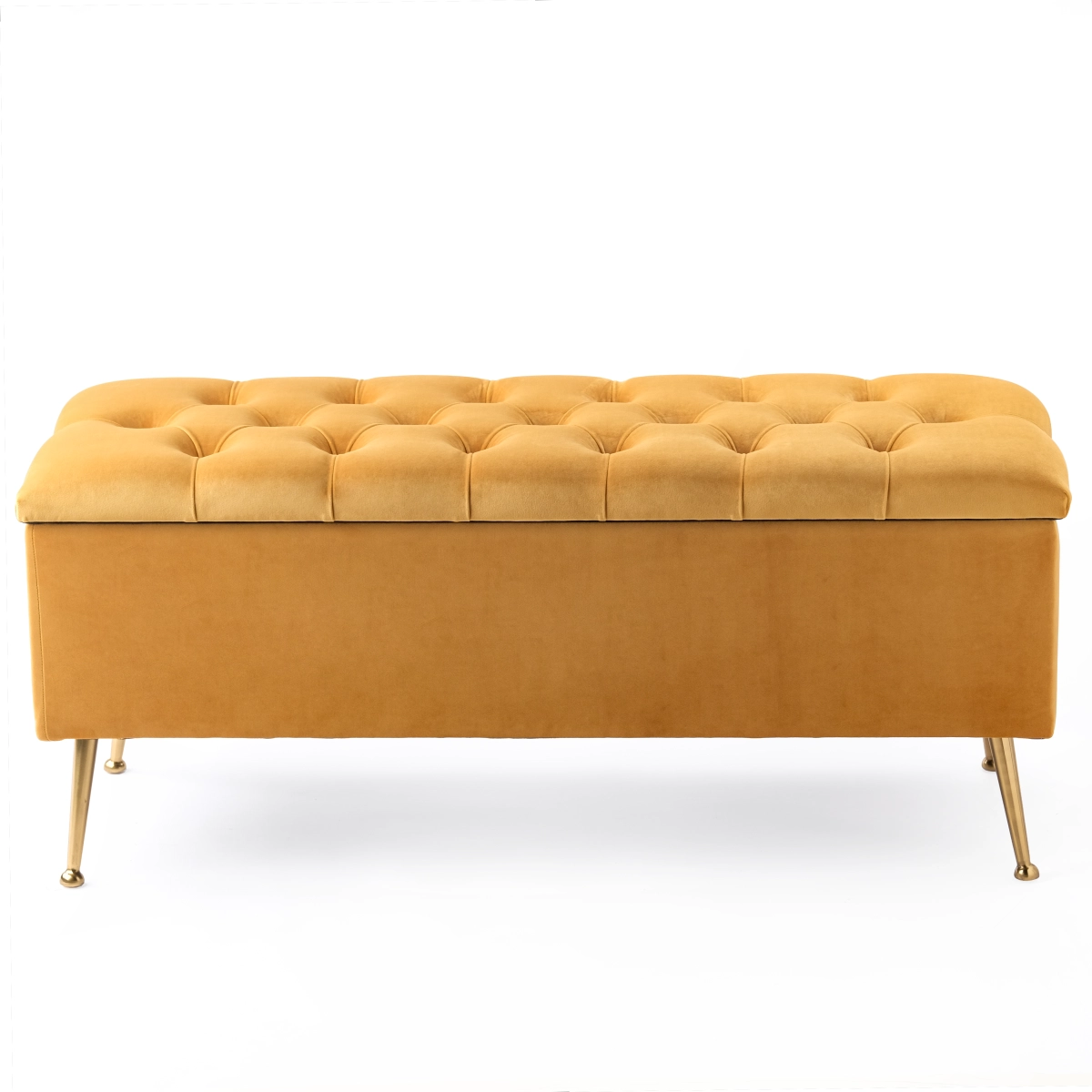 Un grand coffre couleur papaye, confortable et fonctionnel pour un salon ou une chambre.