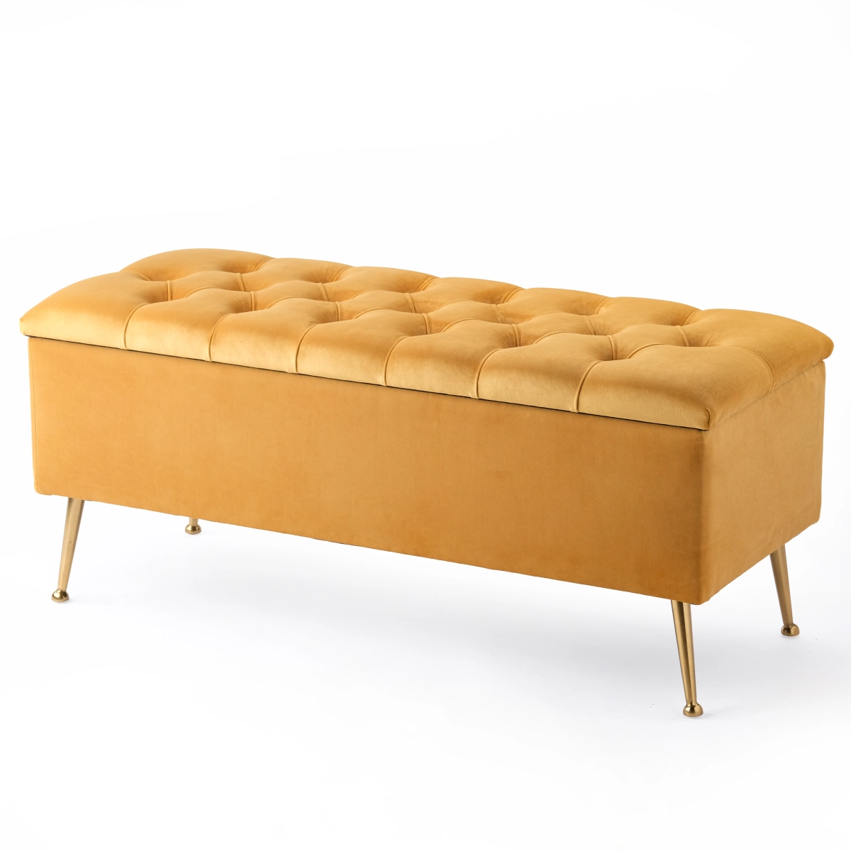 Pouf matelassé avec rangement couleur papaye, un meuble élégant et pratique pour l'intérieur