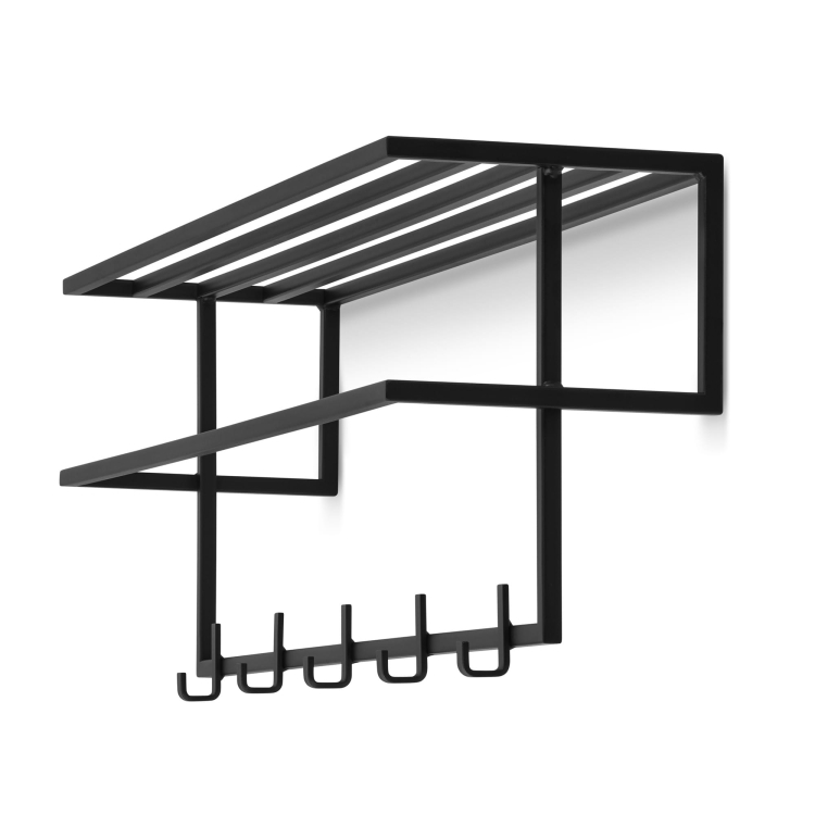 Cintre avec étagère en acier, noir, idéal pour le couloir pour vêtements et accessoires