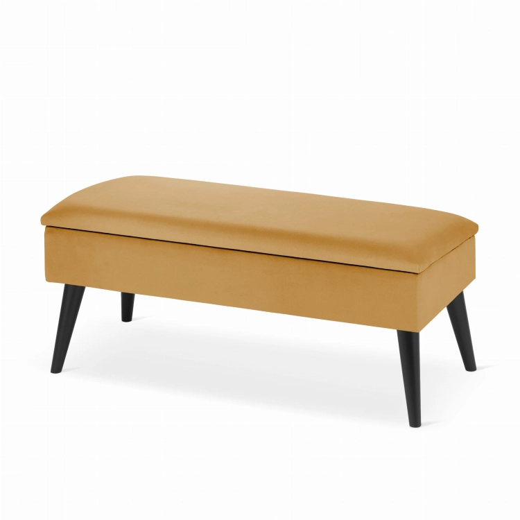pouf d'entrée rembourré jaune avec rangement