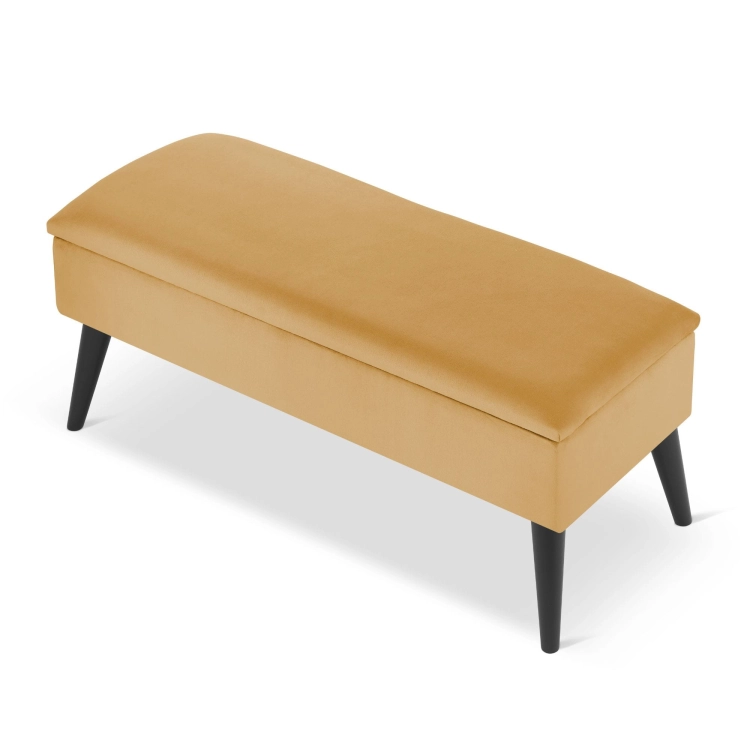 pouf d'entrée rembourré jaune avec rangement