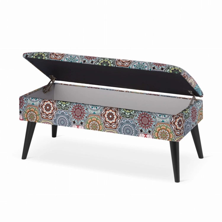 pouf rembourré avec compartiment de rangement à motifs