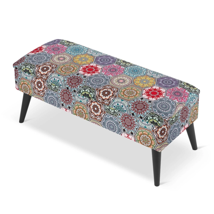 pouf de rangement rembourré à motifs avec pieds noirs