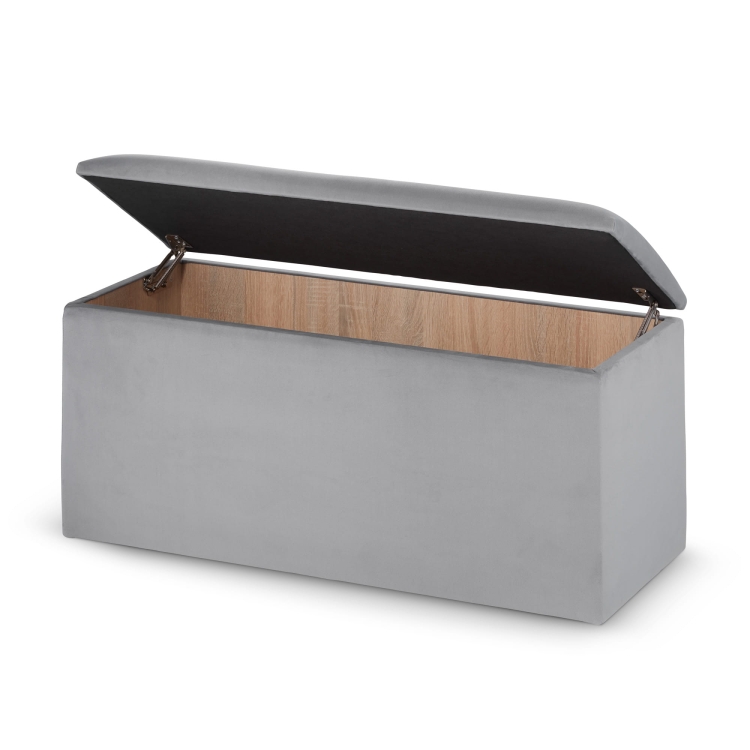 pouf gris avec compartiment de rangement