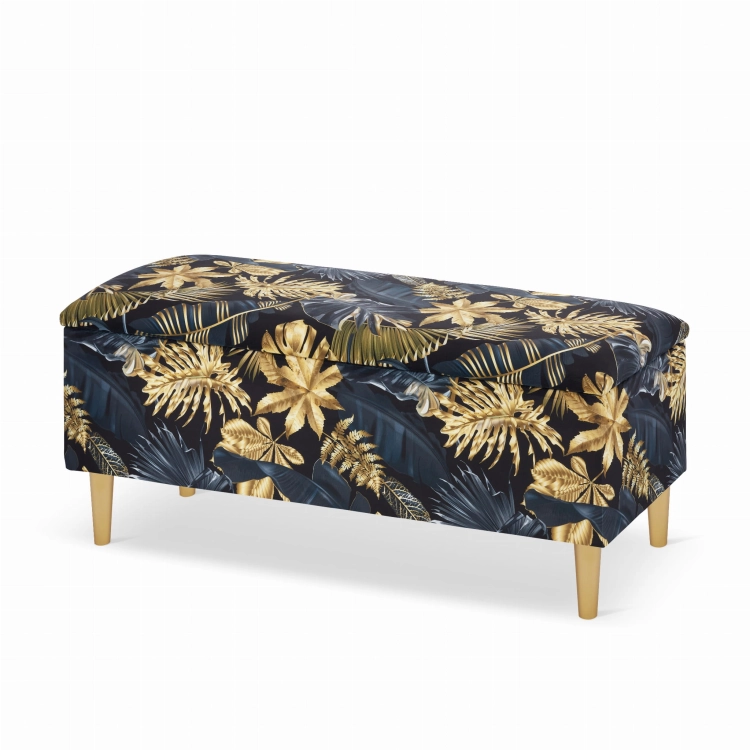 pouf noir avec rangement en feuilles d'or