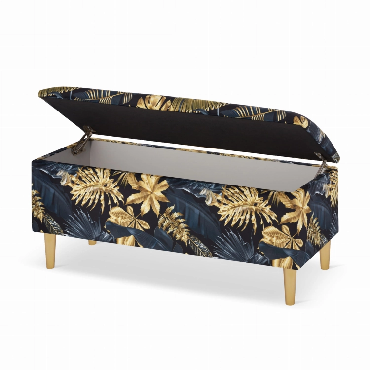 pouf noir avec rangement en feuilles d'or