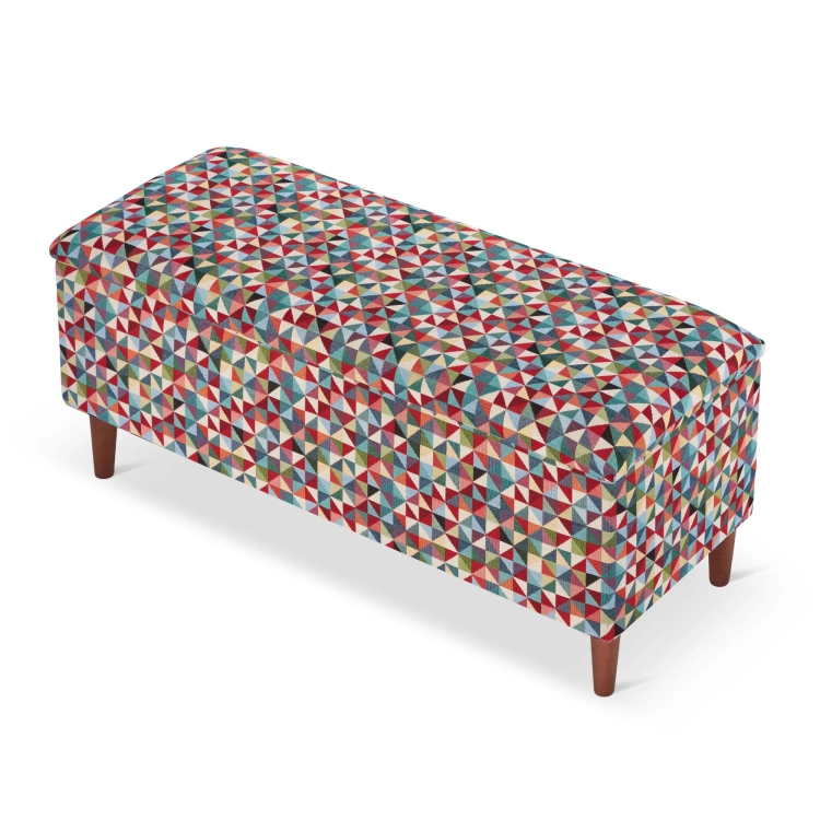 un pouf avec rangement aux motifs géométriques