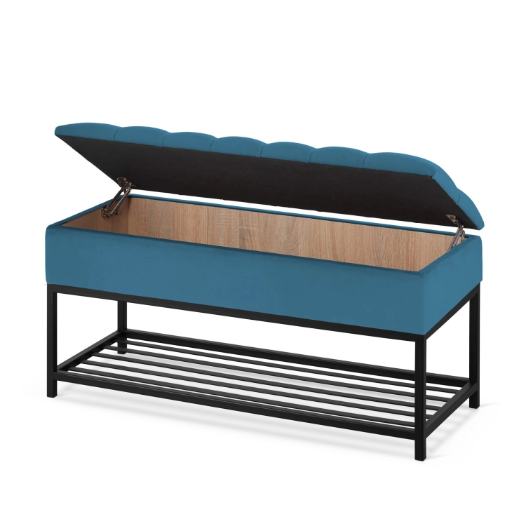 Pouf matelassé élégant avec rangement pratique vert d'eau et pieds en acier