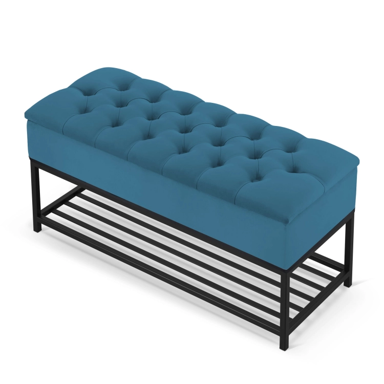 Pouf industriel vert mer avec matelassage et rangement