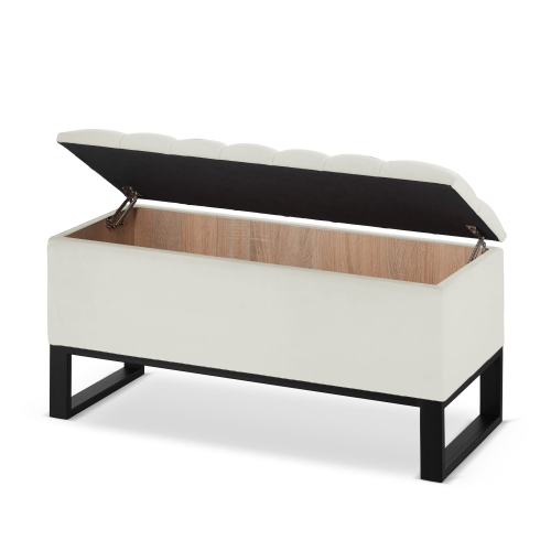 Pouf matelassé de couleur crème avec rangement de style industriel