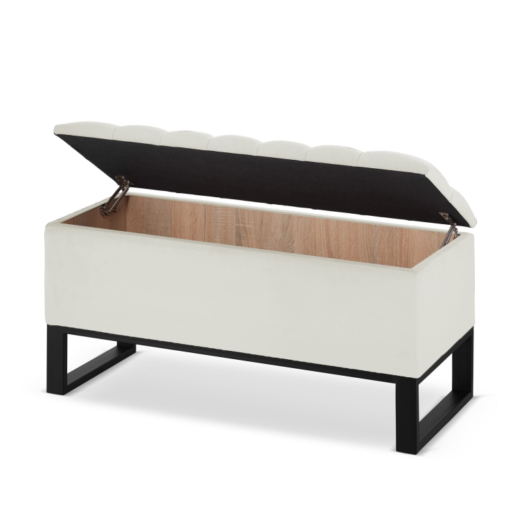 Pouf matelassé de couleur crème avec rangement de style industriel