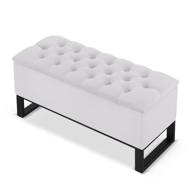 Pouf de rangement industriel, matelassé, avec base en acier