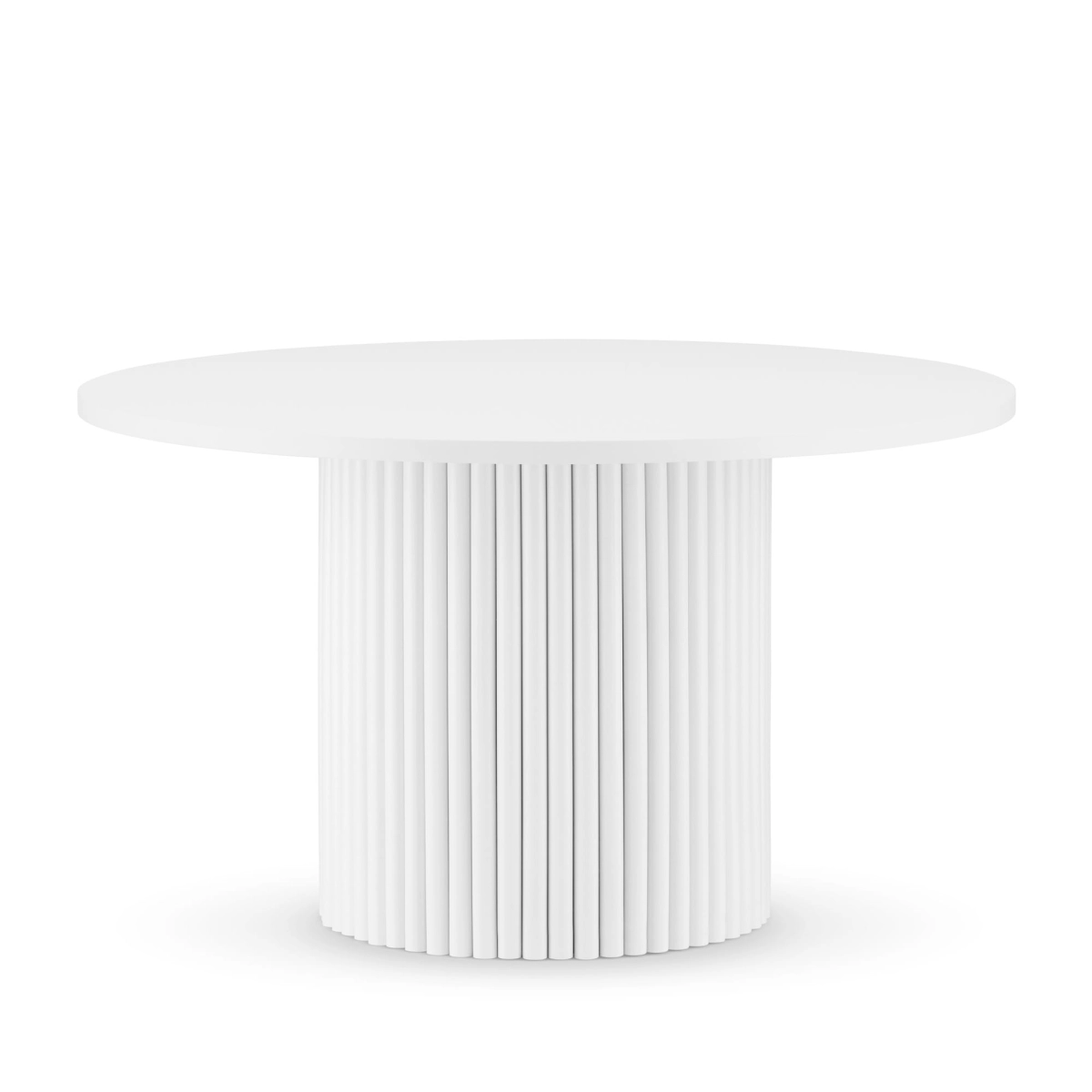 Table basse blanche avec pied rainuré et plateau rond