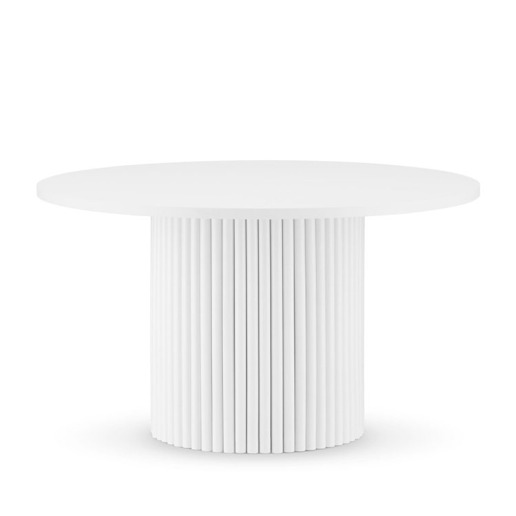 Table basse blanche avec pied rainuré et plateau rond