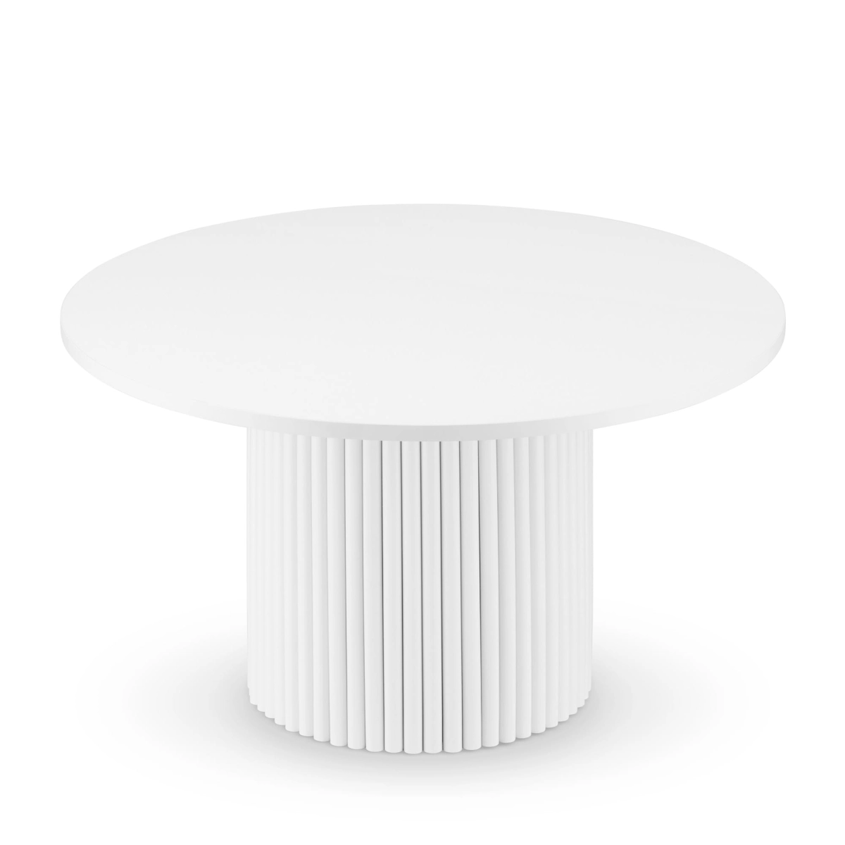 Table basse blanche élégante avec un plateau rond et un pied rainuré
