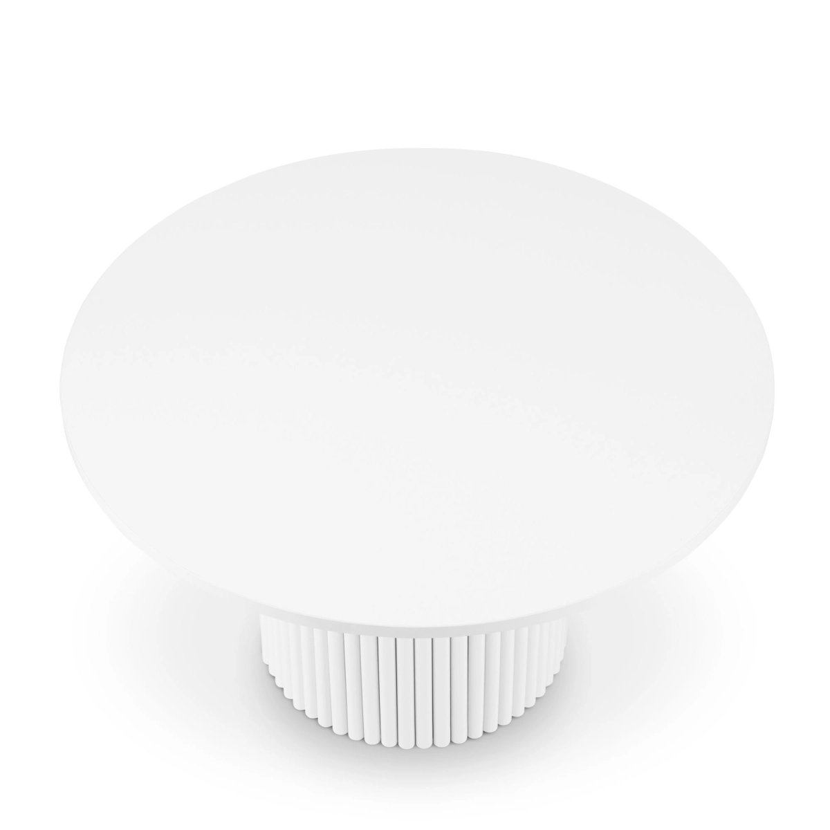 Une table basse ronde blanche avec un pied rainuré, parfaite pour un intérieur moderne ou classique.