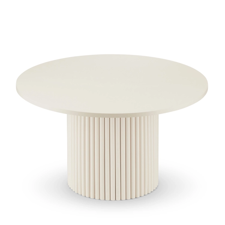 table basse ronde beige avec pied rainuré