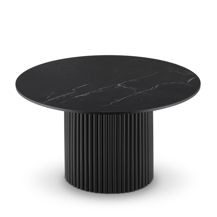 Table ronde noire avec plateau en pierre