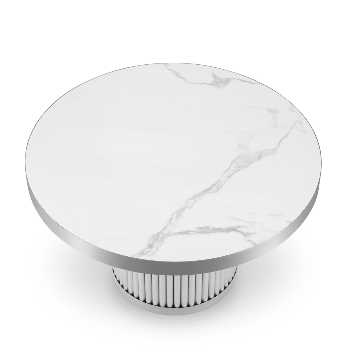 table basse en pierre avec plateau blanc