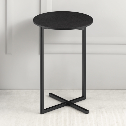 Table d'appoint ronde noire avec base en acier