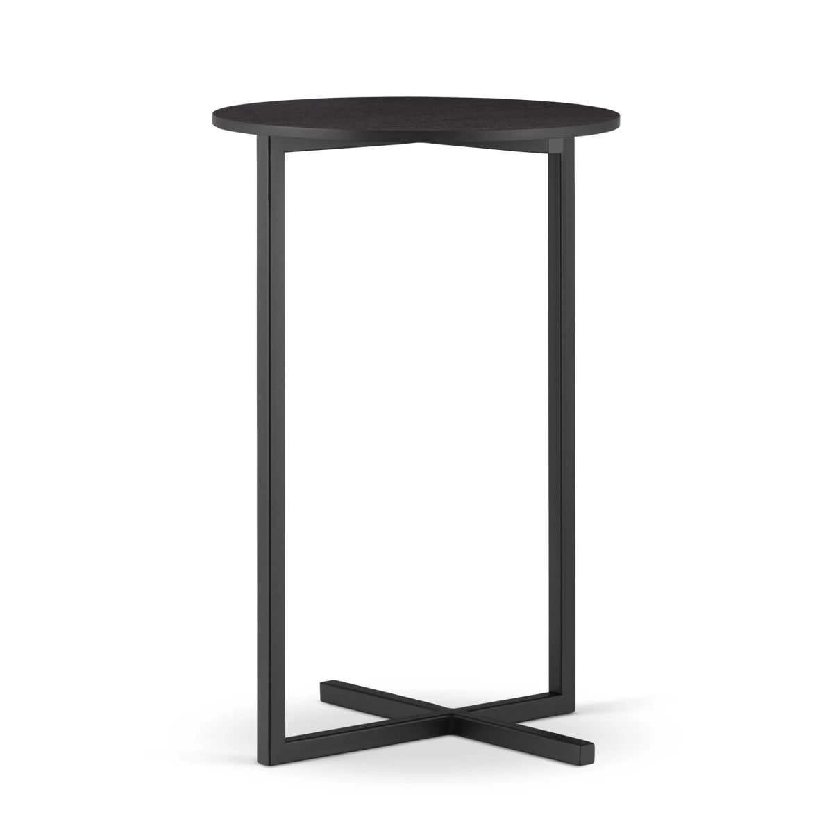Élégante table d'appoint ronde noire avec base en acier