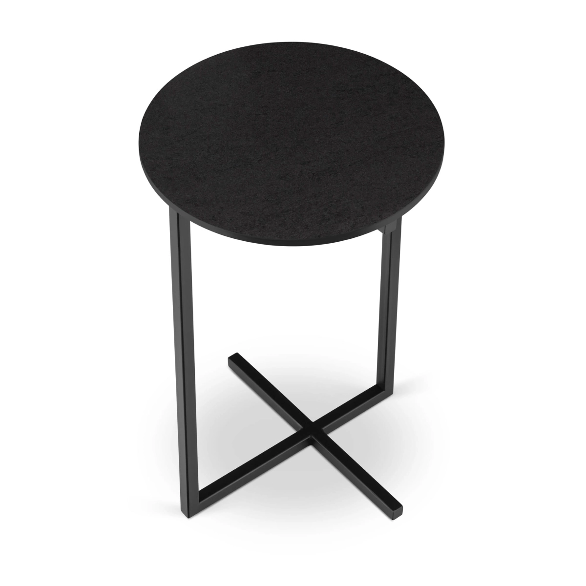 Table d'appoint ronde noire avec base en acier pour salon et bureau