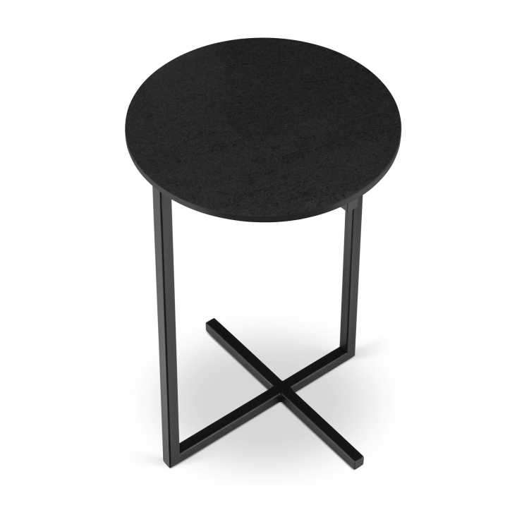Table d'appoint ronde noire avec base en acier pour salon et bureau
