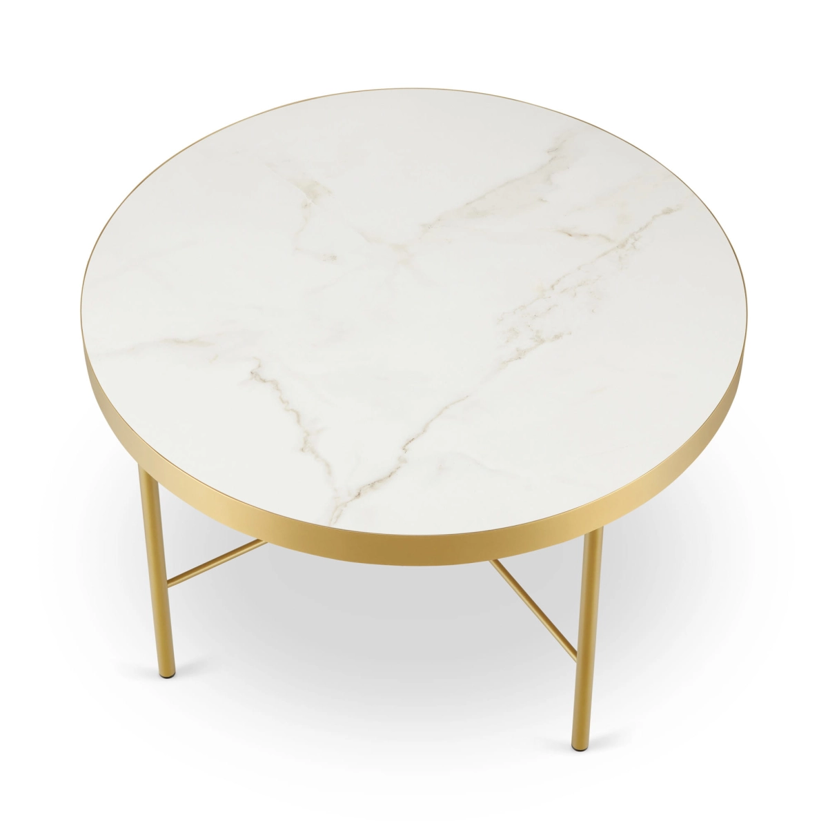 Table basse ronde élégante avec plateau en marbre et base dorée