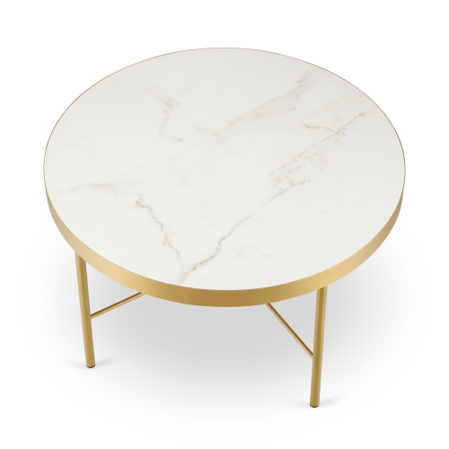 Table basse ronde élégante avec plateau en marbre et base dorée