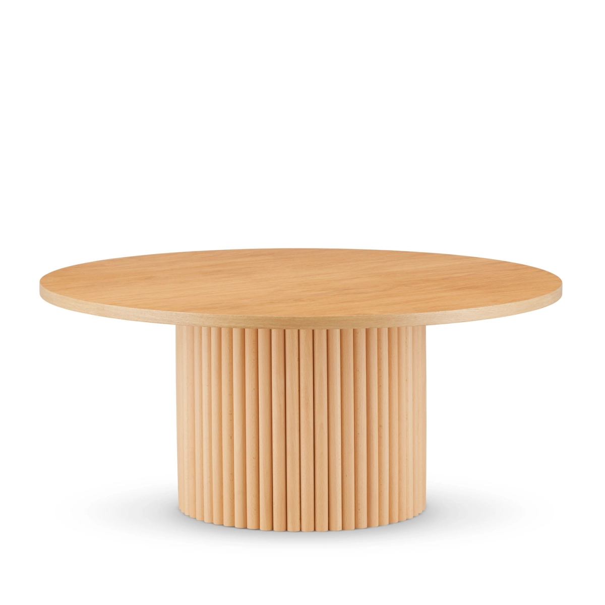 Table basse ronde en bois avec base rainurée décorative