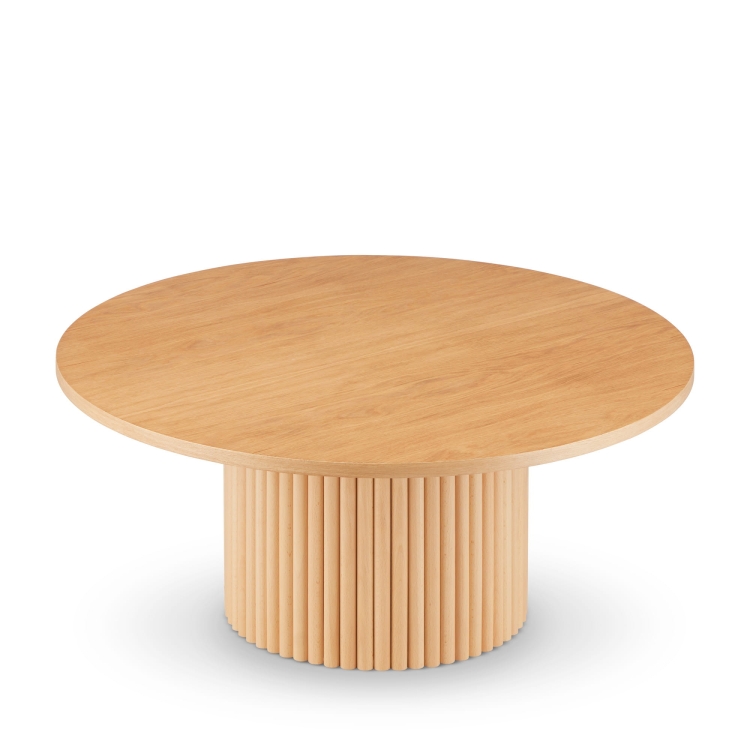 Table basse ronde en bois avec base rainurée