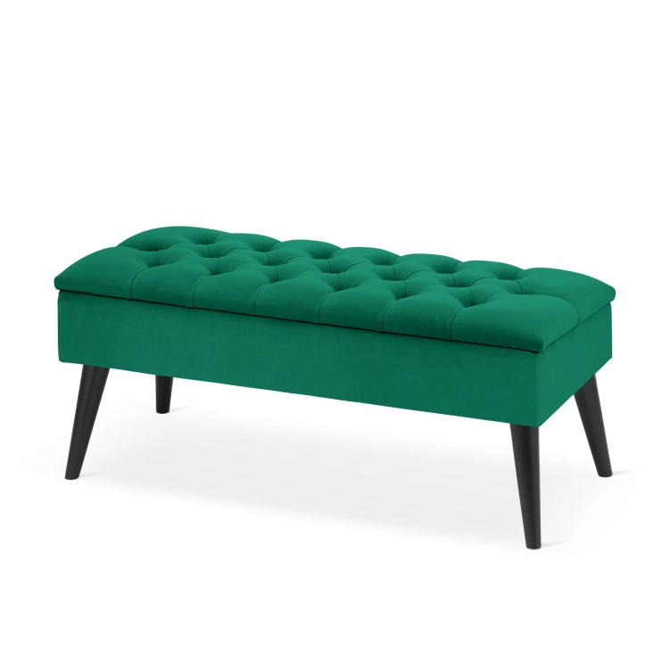 Pouf matelassé vert bouteille avec rangement