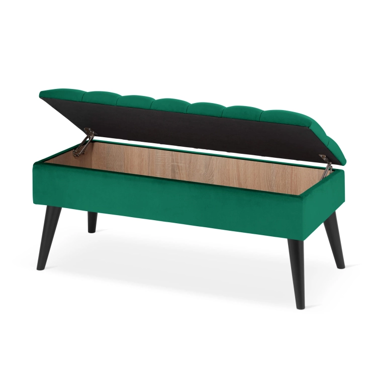 Pouf matelassé vert bouteille avec rangement, espace élégant et spacieux