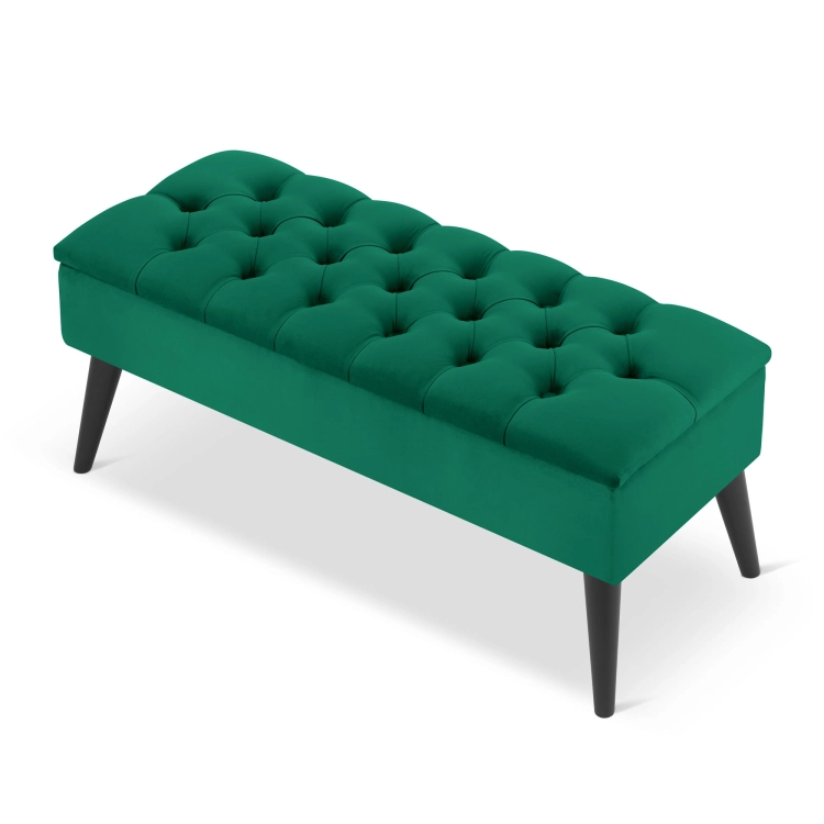 Élégant pouf matelassé vert bouteille avec rangement