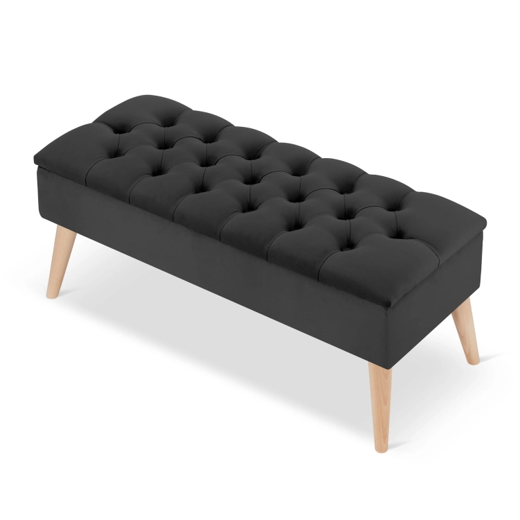 pouf de rangement rétro élégant en graphite capitonné