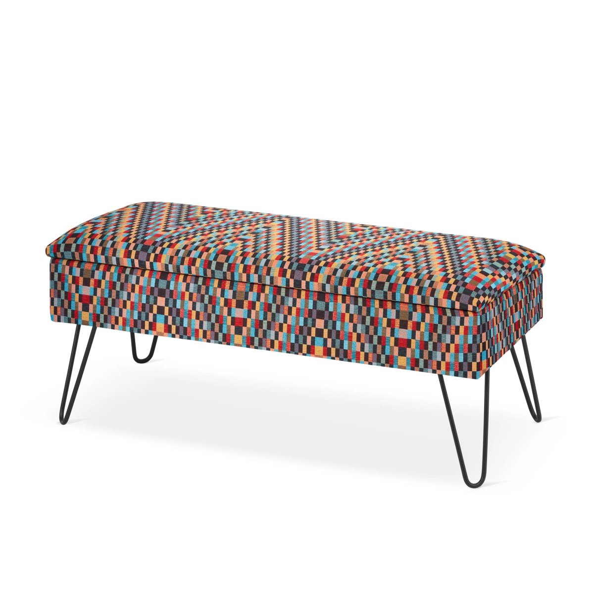 Pouf coloré avec rangement et pieds en épingle
