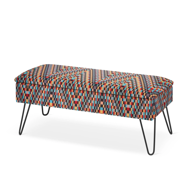 Pouf coloré avec rangement et pieds en épingle