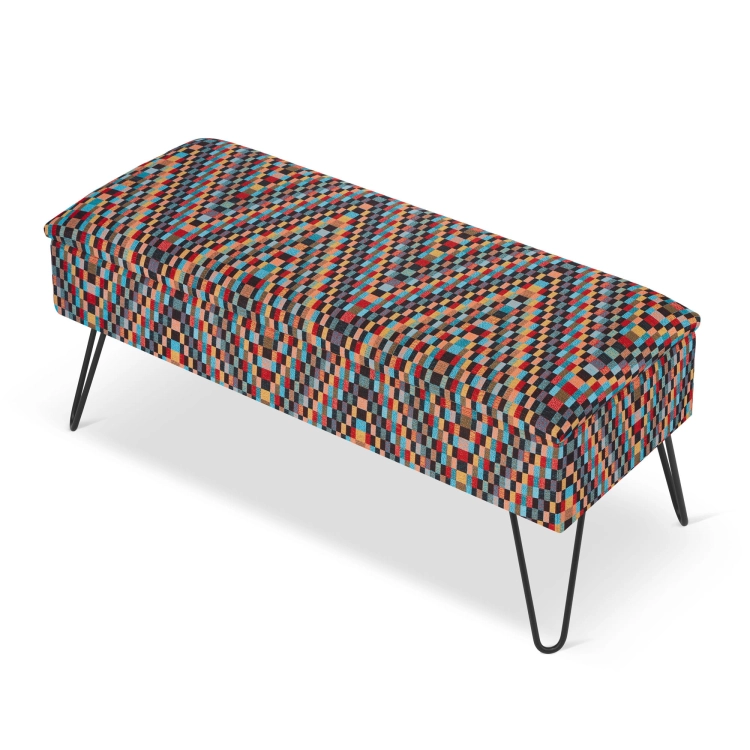 Pouf de rangement matelassé coloré avec pieds en épingle