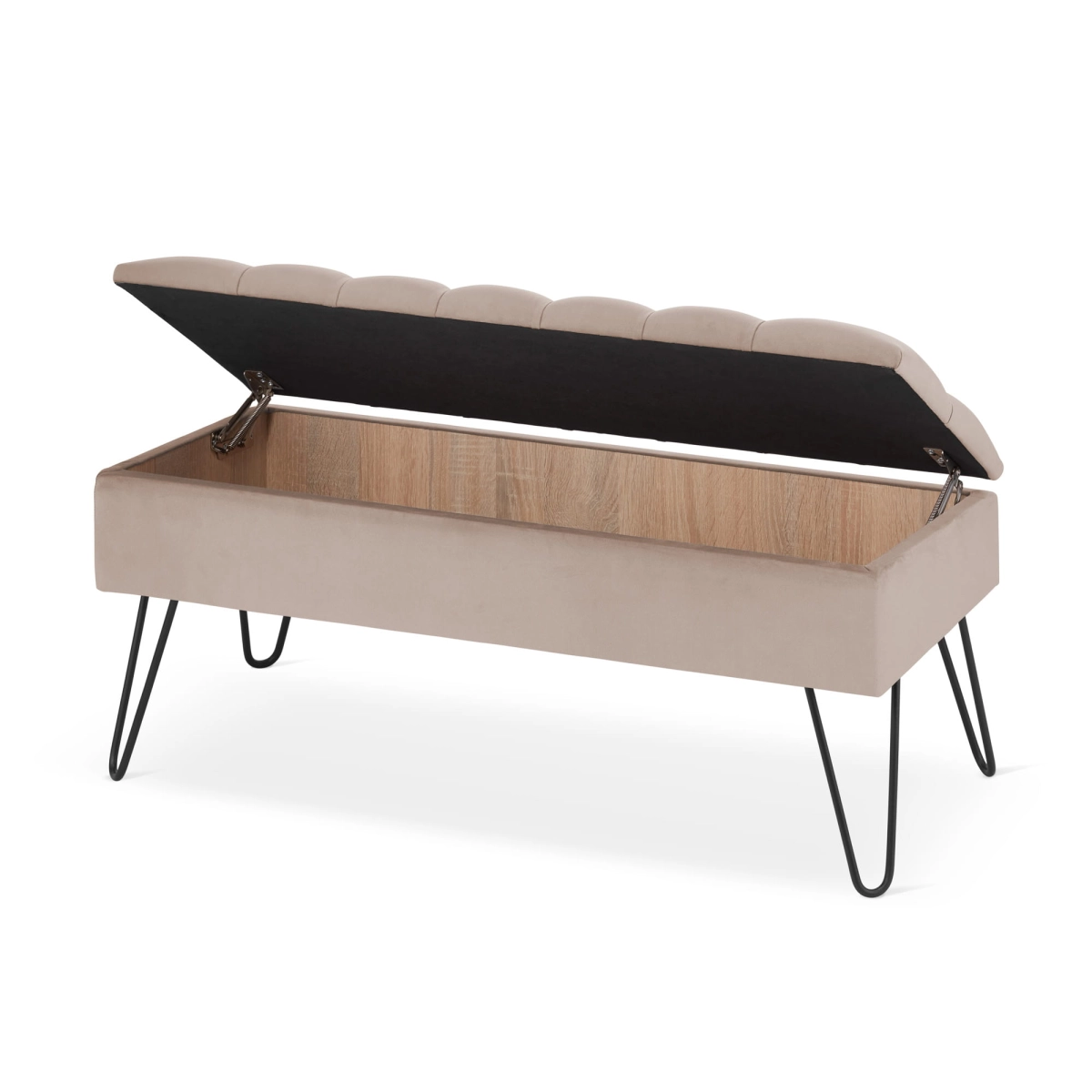 Pouf latte élégant avec rangement et pieds en épingle
