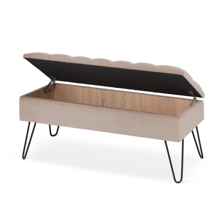 Pouf latte élégant avec rangement et pieds en épingle